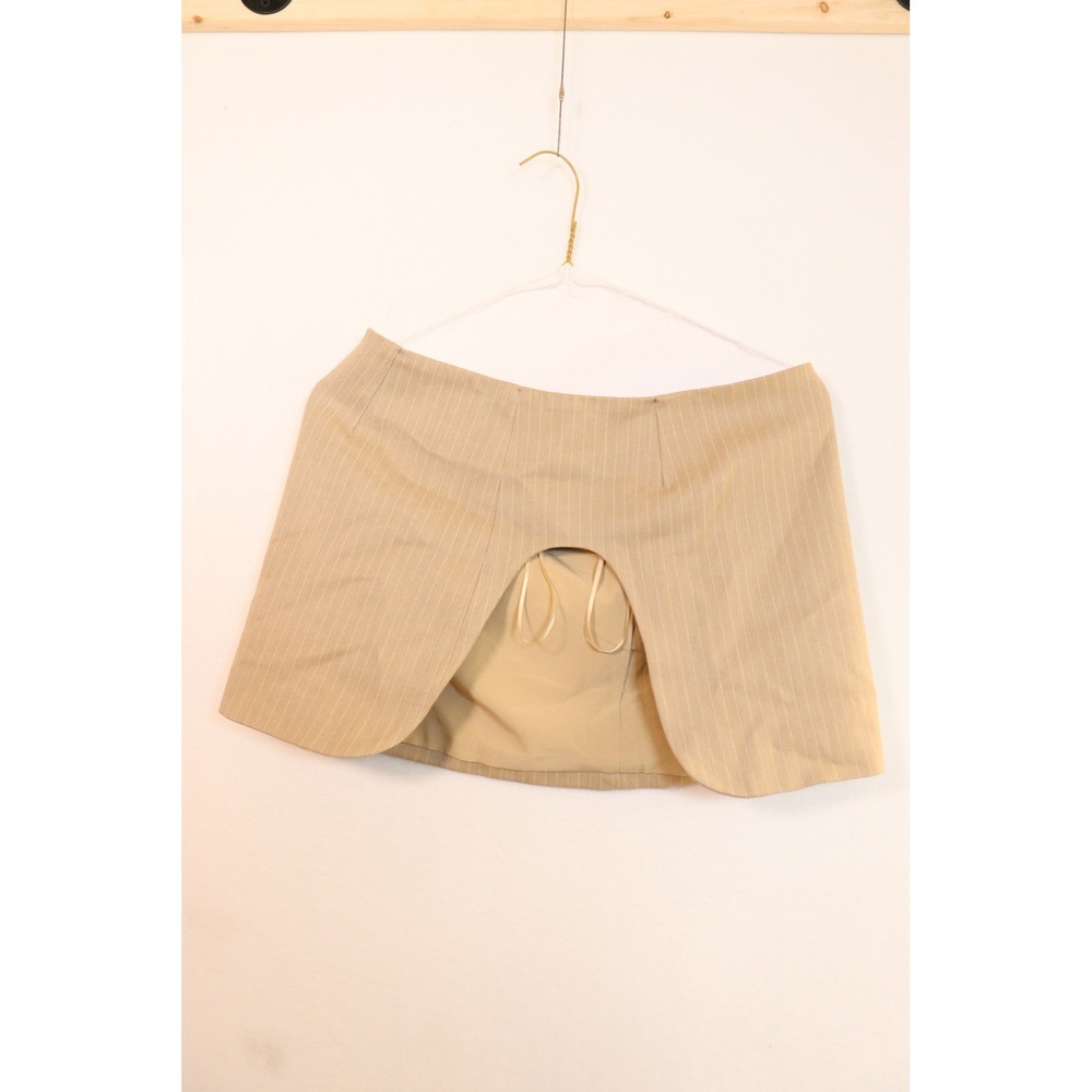 BY.DYLN Tan Pinstripe Mini Skirt Side Zip Back Cutout Hem Size‎ XS F-3